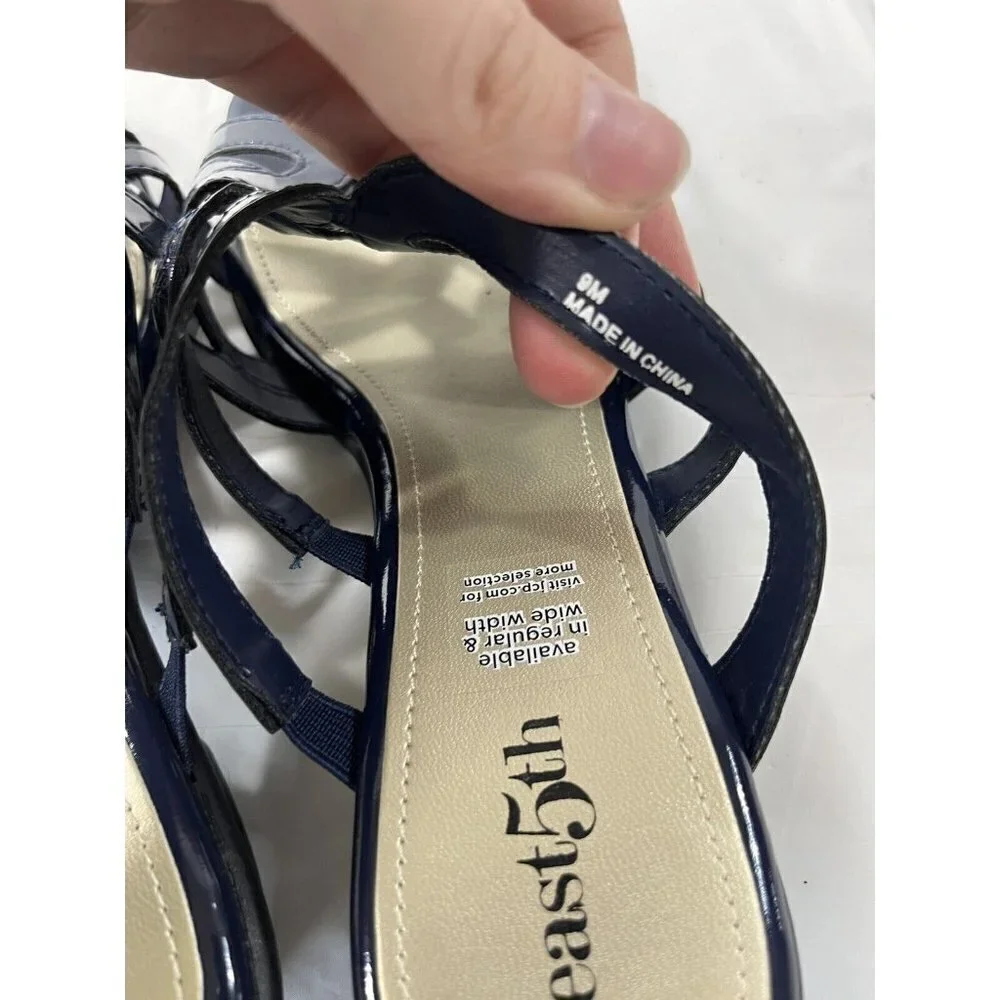 East 5th EF Eris Blue Patent Leather Slip On Open Toe Sandals Shoes size 9